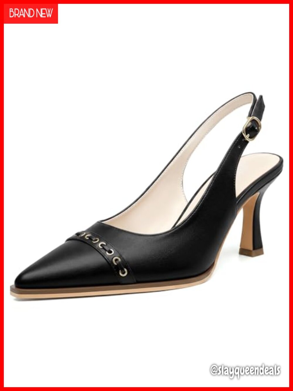 Slingback Kitten Heel Pumps Faux Leather Pointed Toe Dressy Heels